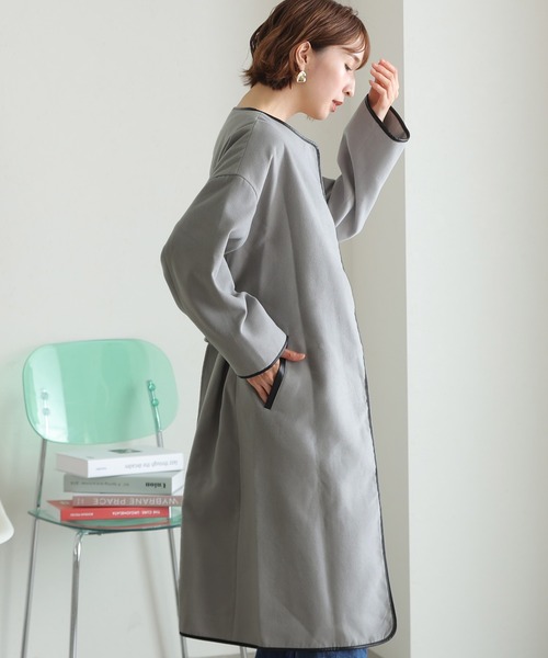 「ElegChic」 ノーカラーコート L ベージュ レディース