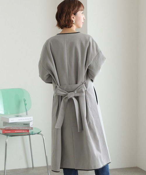 「ElegChic」 ノーカラーコート L ベージュ レディース