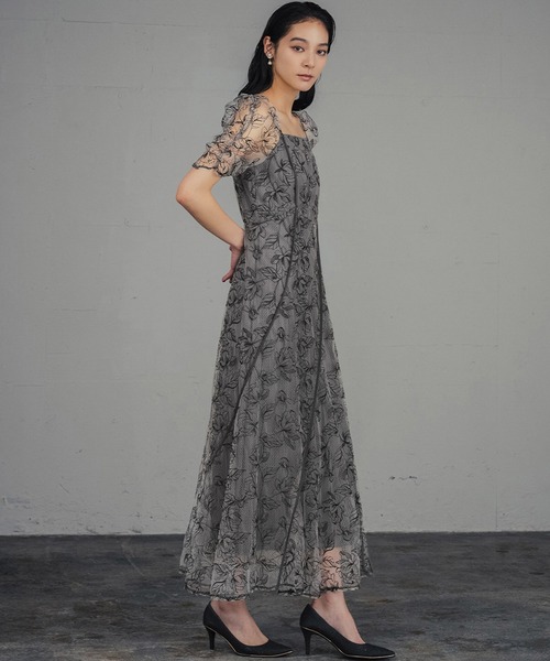 GIRLフラワーウェーブ パイピング エンブロイダリー ドレス 結婚式ワンピース GIRL DRESS FOR NOW パーティードレス ドレス フラワーウェーブ