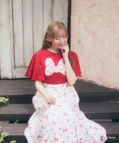 ミニー ／ フレアスリーブレースリボンTシャツ Disney tシャツ ミニー / フレアスリーブレースリボンTシャツ