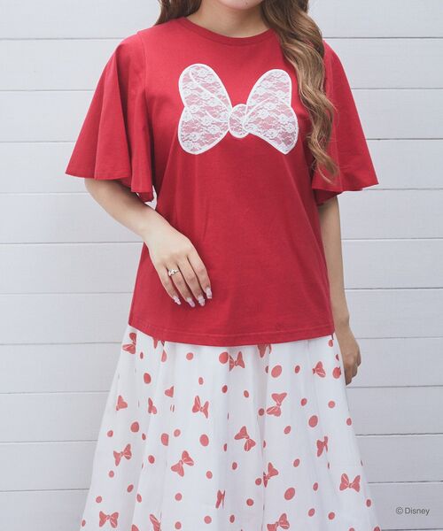 Disney tシャツ ミニー / フレアスリーブレースリボンTシャツ