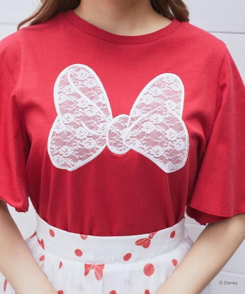 tシャツ ミニー / フレアスリーブレースリボンTシャツ レディース Disney tシャツ ミニー / フレアスリーブレースリボンTシャツ