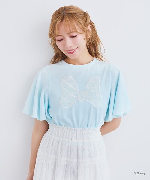 Disney tシャツ ミニー / フレアスリーブレースリボンTシャツ