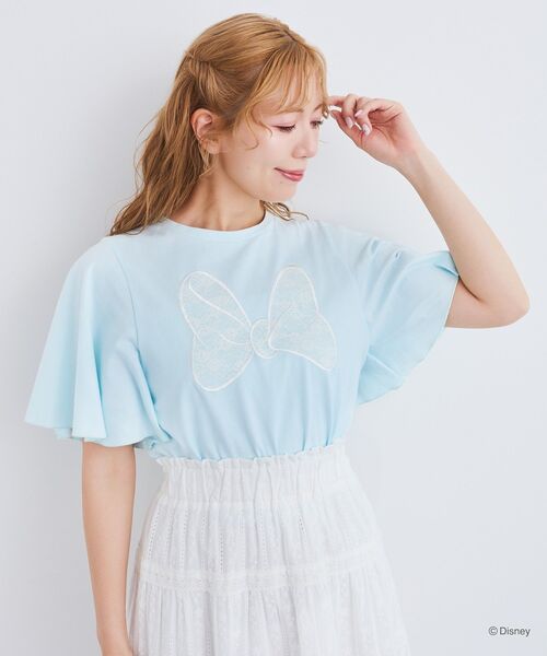 ミニー ／ フレアスリーブレースリボンTシャツ Disney tシャツ ミニー / フレアスリーブレースリボンTシャツ
