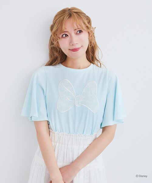 tシャツ ミニー / フレアスリーブレースリボンTシャツ レディース Disney tシャツ ミニー / フレアスリーブレースリボンTシャツ