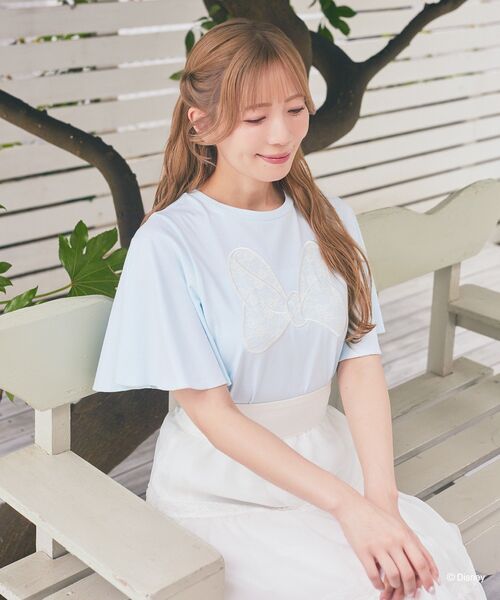 ミニー ／ フレアスリーブレースリボンTシャツ Disney tシャツ ミニー / フレアスリーブレースリボンTシャツ