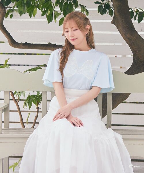 ミニー ／ フレアスリーブレースリボンTシャツ Disney tシャツ ミニー / フレアスリーブレースリボンTシャツ
