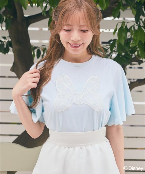 tシャツ ミニー / フレアスリーブレースリボンTシャツ レディース