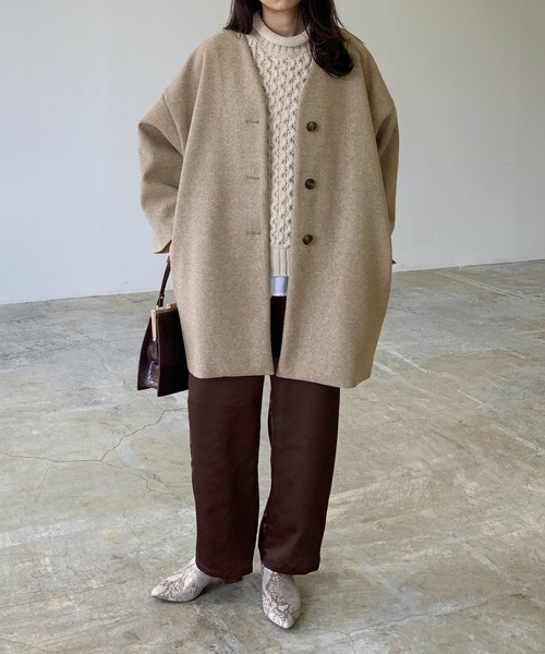 「LIAN」 ノーカラーコート FREE モカ レディース_画像2
