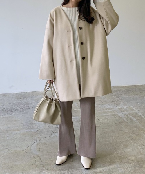 「LIAN」 ノーカラーコート FREE モカ レディース_画像3