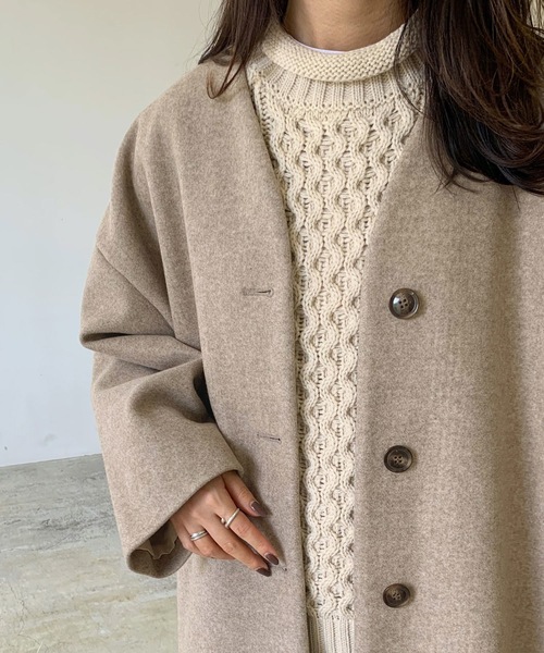 「LIAN」 ノーカラーコート FREE モカ レディース_画像7