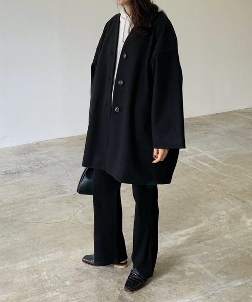 「LIAN」 ノーカラーコート FREE モカ レディース_画像8