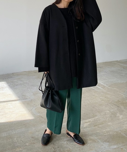 「LIAN」 ノーカラーコート FREE モカ レディース_画像9