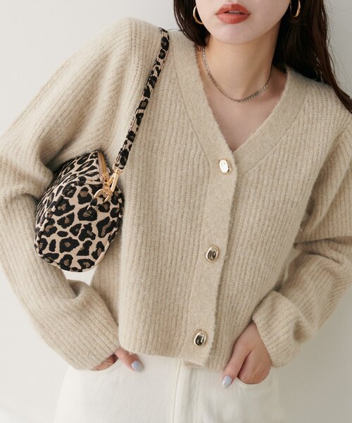 natural couture カーディガン 「WEB限定」ウール混片畦編みニット