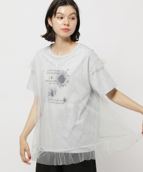 niko and…（ニコアンド） tシャツ チュールレイヤーフラワーフォトT