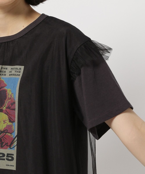 niko and…（ニコアンド） tシャツ チュールレイヤーフラワーフォトT