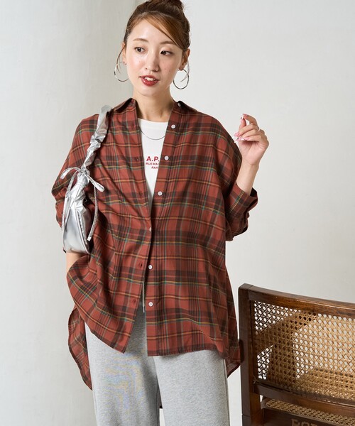 ブラウス シャツ 限定展開　ビックシルエット チェック ボリューム シャツ レディース | FREAK'S STORE | 19