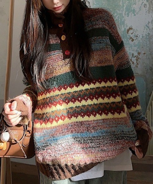 meJane（ミージェーン） ニット セーター ポロ襟 ジャガードニットプル