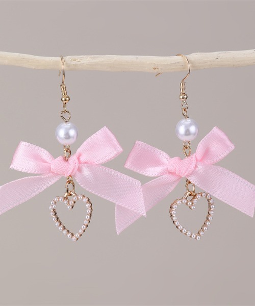 Mayree ピアス 「urge select」リボン×ハート レース パール ピアス 