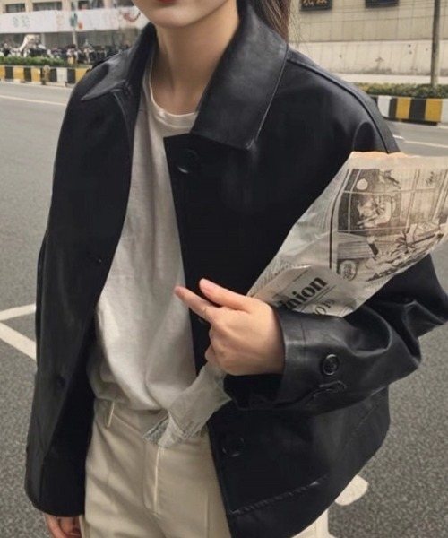 cammie コート アウター フロントボタンエコレザージャケット