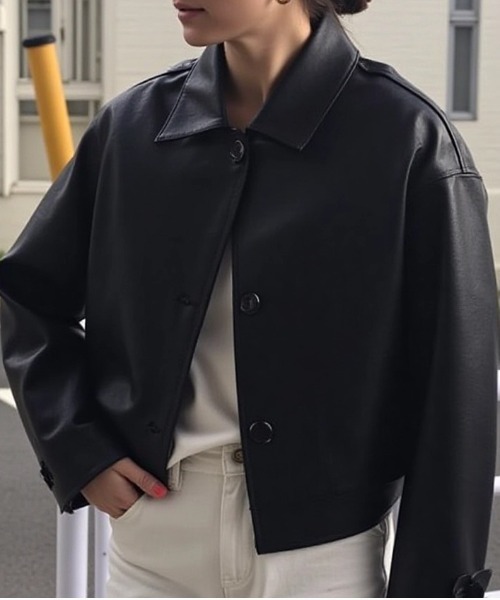 cammie コート アウター フロントボタンエコレザージャケット