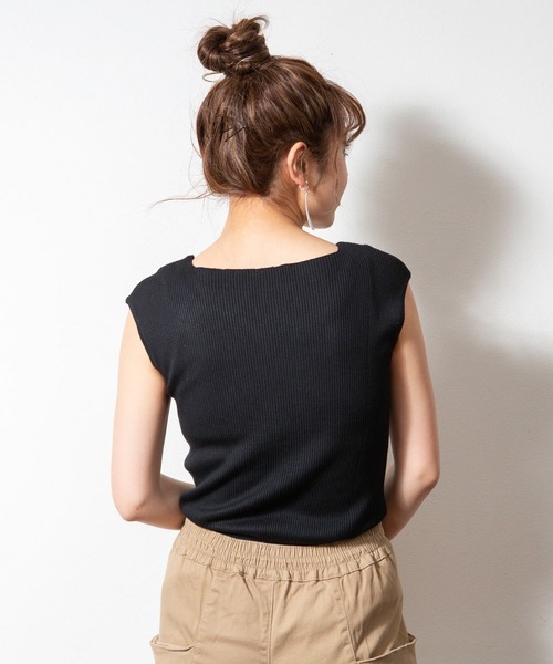 「atONE」 「LARU」ノースリーブニット - ブルー レディース_画像3