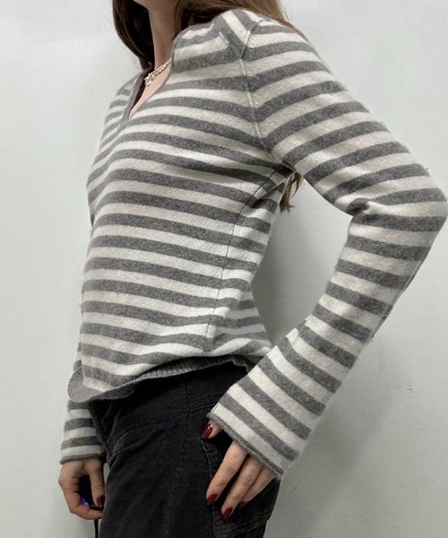 ARCHIVIO ストライプセーター Lis ardent ニット セーター ボーダーVネックニットプルオーバー