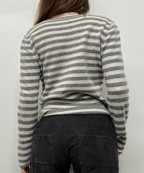 Lis ardent ニット セーター ボーダーVネックニットプルオーバー