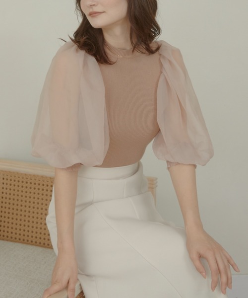 「ACYM」 半袖ニット FREE アイボリー レディース_画像5