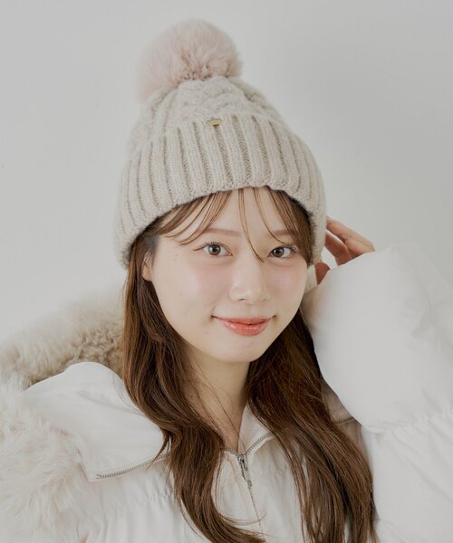 Chico（チコ） 帽子 ハット ファー付きケーブルニット帽 レディース