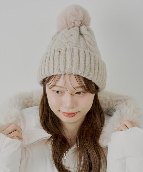 Chico（チコ） 帽子 ハット ファー付きケーブルニット帽 レディース