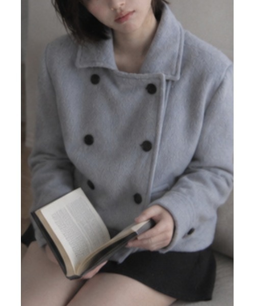 Aelina ピーコート pコート 襟付きダブルブレストポケット付きコート