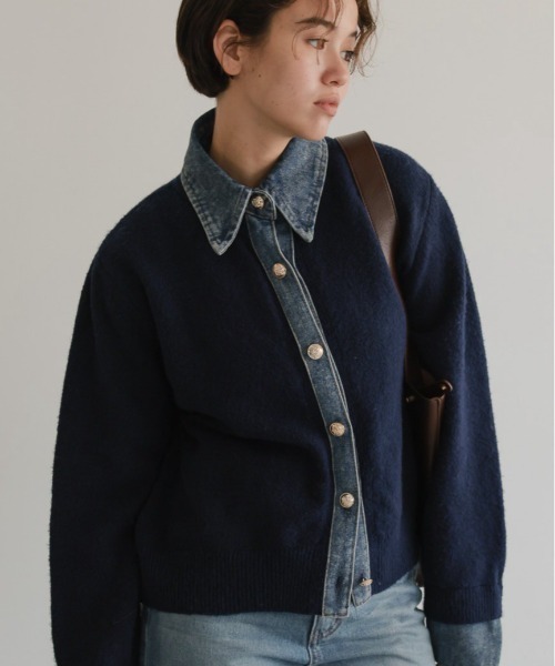 カーディガン デニム切替 ニットカーディガン レディース : ZOZOTOWN