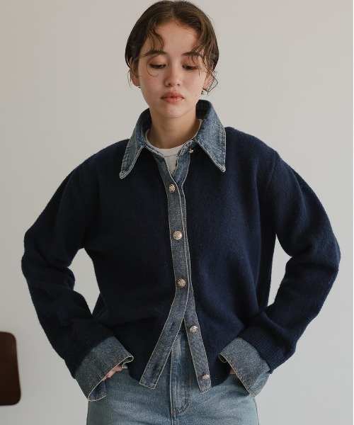 カーディガン デニム切替 ニットカーディガン レディース : ZOZOTOWN