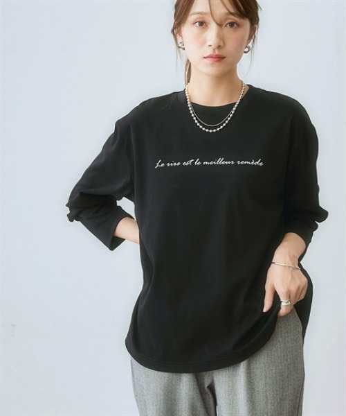 ニッセン（nissen） tシャツ 裾ラウンド長袖ロゴTシャツ レディース