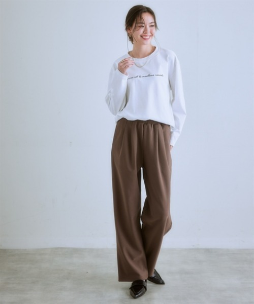 ニッセン（nissen） tシャツ 裾ラウンド長袖ロゴTシャツ レディース