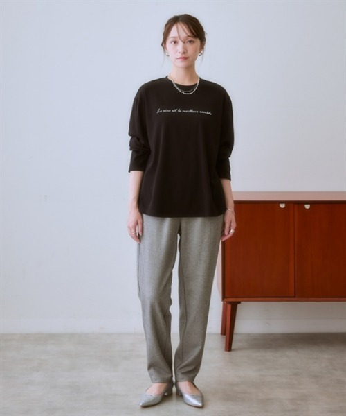 ニッセン（nissen） tシャツ 裾ラウンド長袖ロゴTシャツ レディース