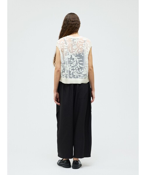 ベスト ジレ mizuiro ind メッシュ刺繍ショートベスト レディースの画像