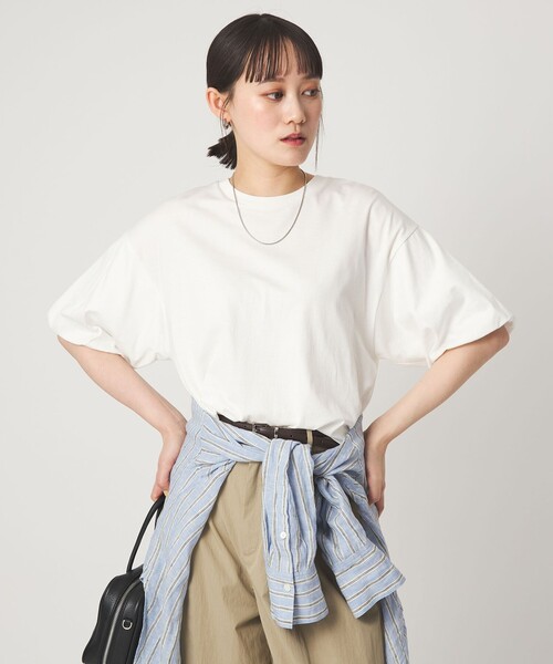 tシャツ ギャザースリーブ プルオーバー カットソー レディースの画像
