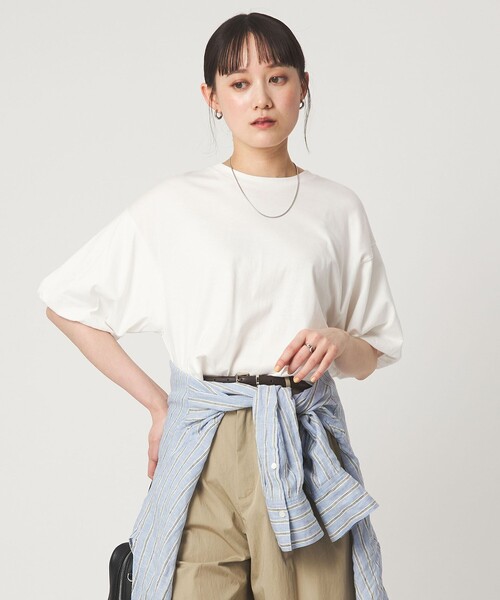 tシャツ ギャザースリーブ プルオーバー カットソー レディースの画像