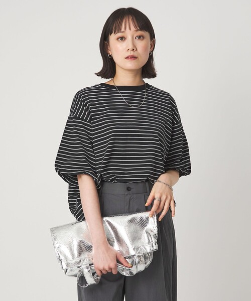 tシャツ ギャザースリーブ プルオーバー カットソー レディースの画像