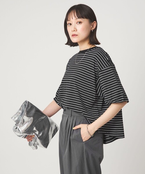 tシャツ ギャザースリーブ プルオーバー カットソー レディースの画像
