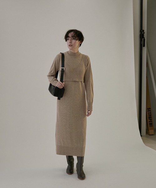 「SALON adam et rope'」 ニットワンピース FREE ブラック レディース_画像2