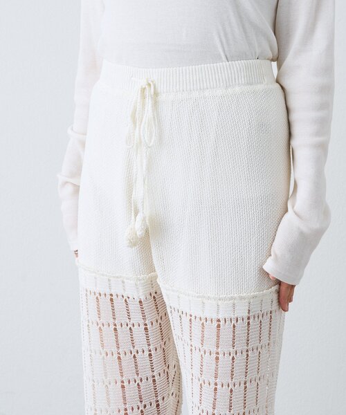 パンツ 「a Nice」「セットアップ着用可能/2サイズ展開」クロシェトリムニットパンツ レディースの画像