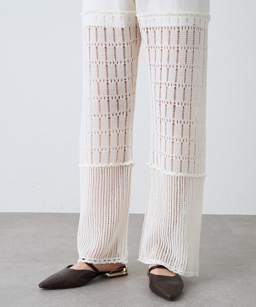 パンツ 「a Nice」「セットアップ着用可能/2サイズ展開」クロシェトリムニットパンツ レディースの画像