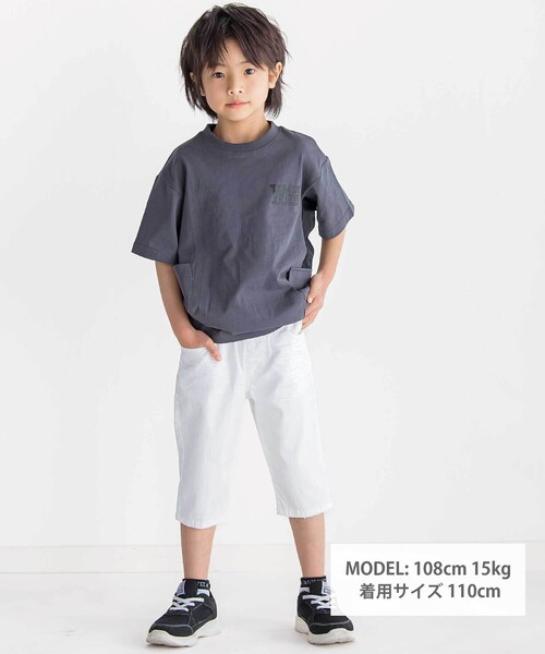 パンツ 「接触冷感」６分丈ロゴパッチ ホワイトストレッチデニム(110~160cm) キッズ 子供服 男の子の画像
