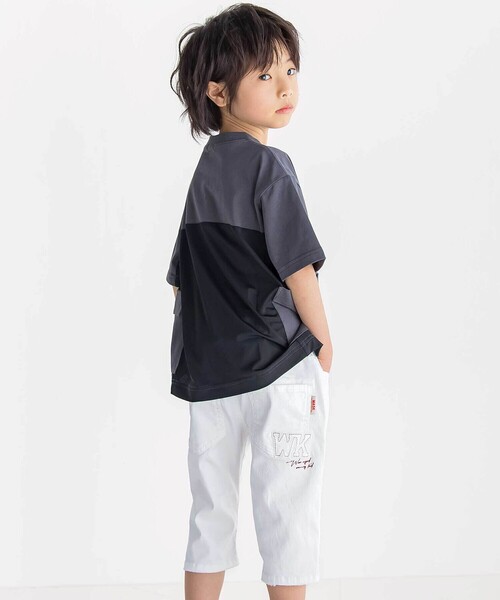 パンツ 「接触冷感」６分丈ロゴパッチ ホワイトストレッチデニム(110~160cm) キッズ 子供服 男の子の画像