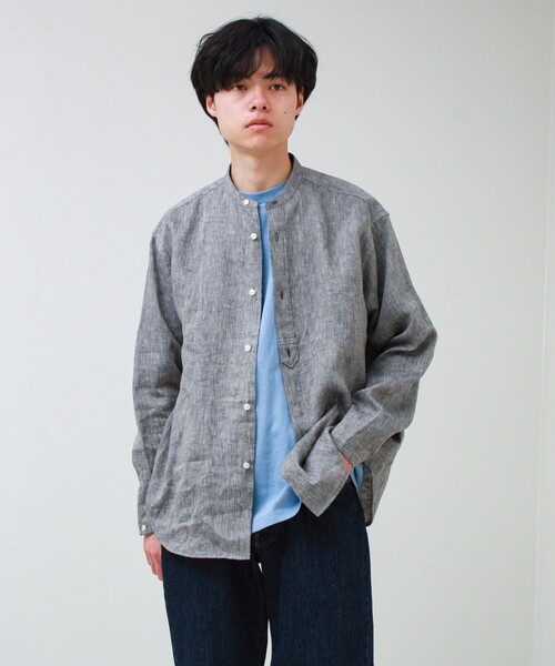 GLOSTER（グロスター） シャツ 「リネン100％」バンドカラーシャツ