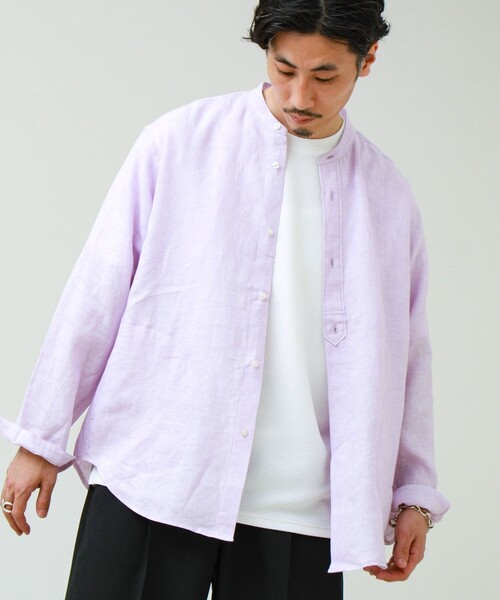 GLOSTER（グロスター） シャツ 「リネン100％」バンドカラーシャツ