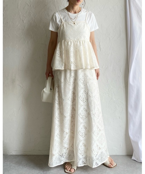 She's Closet セットアップ 花柄 ブロックレース キャミソール